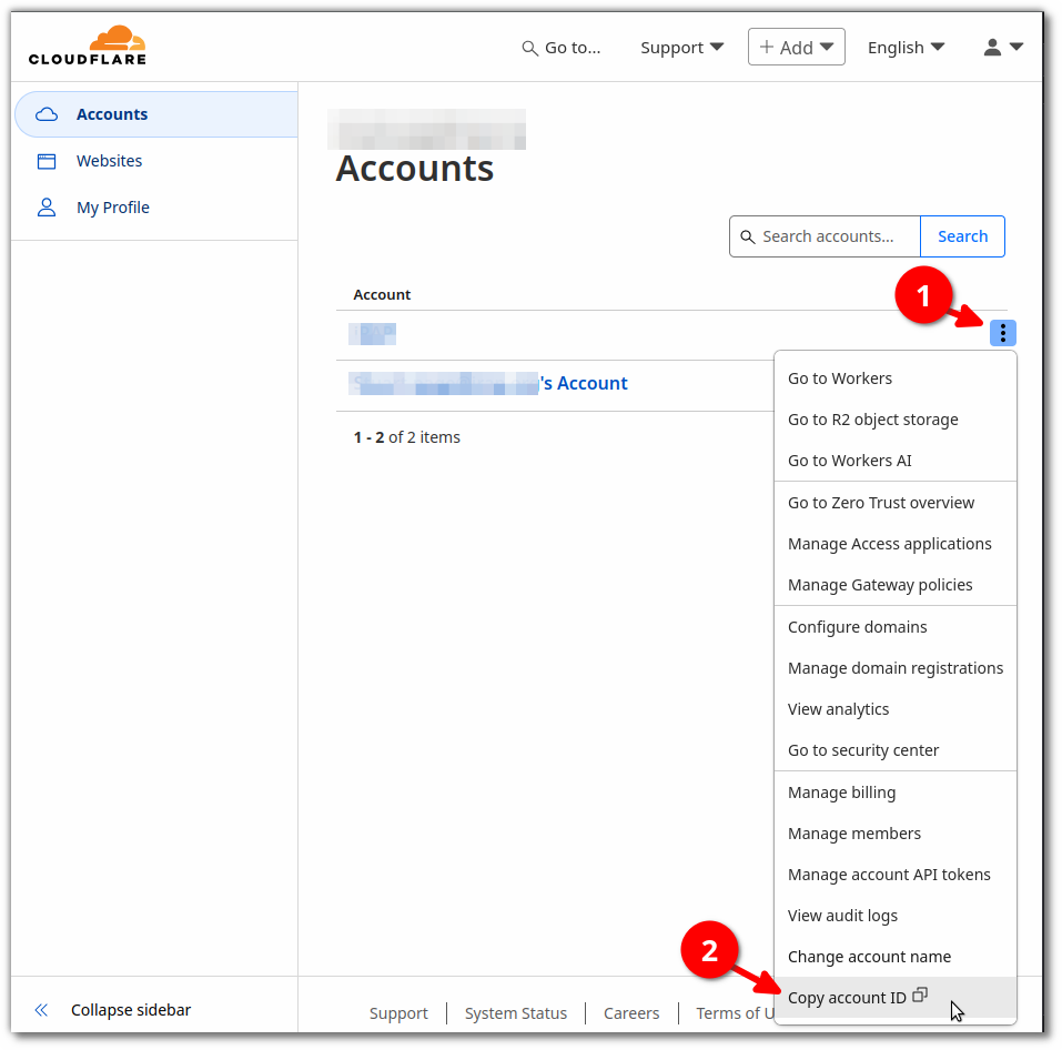 第三方教程作者从 Cloudflare 后台复制 Account ID 的实际截图