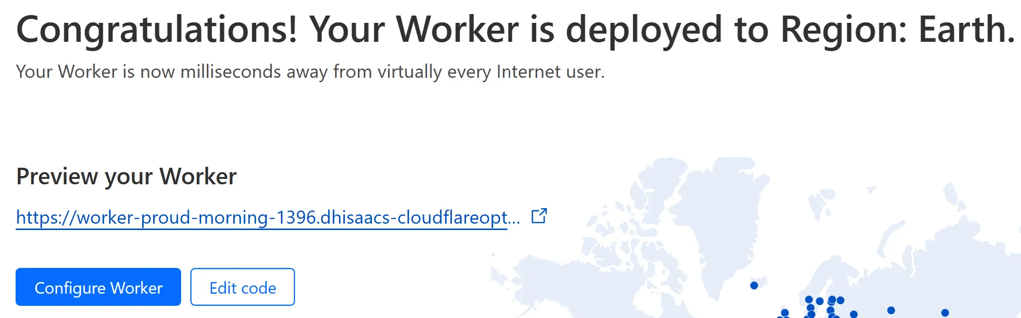 第三方教程作者的 Cloudflare Worker 部署成功页面截图