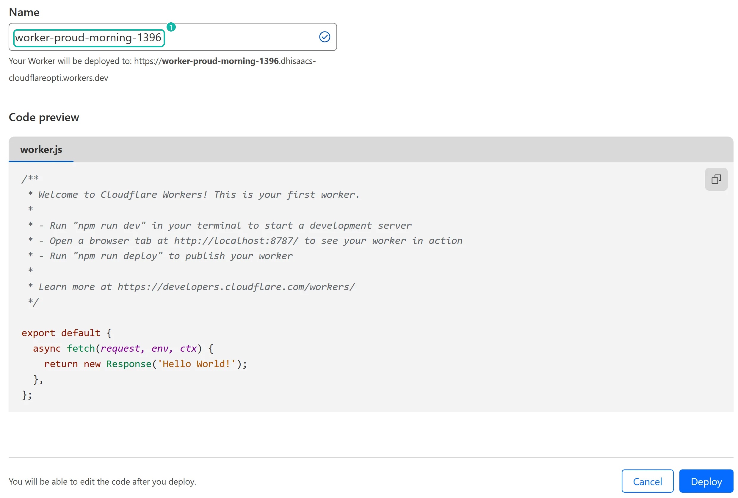 Cloudflare Worker 页面截图，已圈出 Worker 脚本名位置