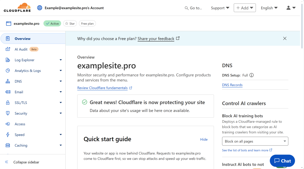 社区教程里 Cloudflare 站点状态变成 Active 的真实截图