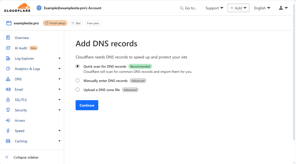 社区教程里把完整域名添加到 Cloudflare 的真实截图