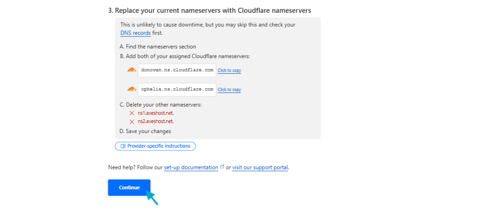 社区教程里在 Cloudflare 查看 nameservers 的真实截图