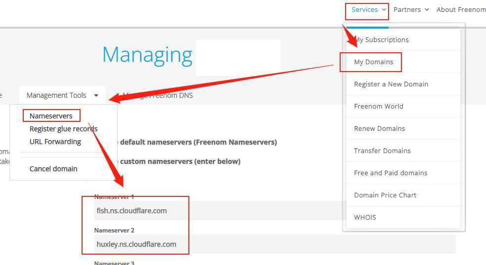 社区教程作者在域名注册商后台修改 Cloudflare nameservers 的真实截图