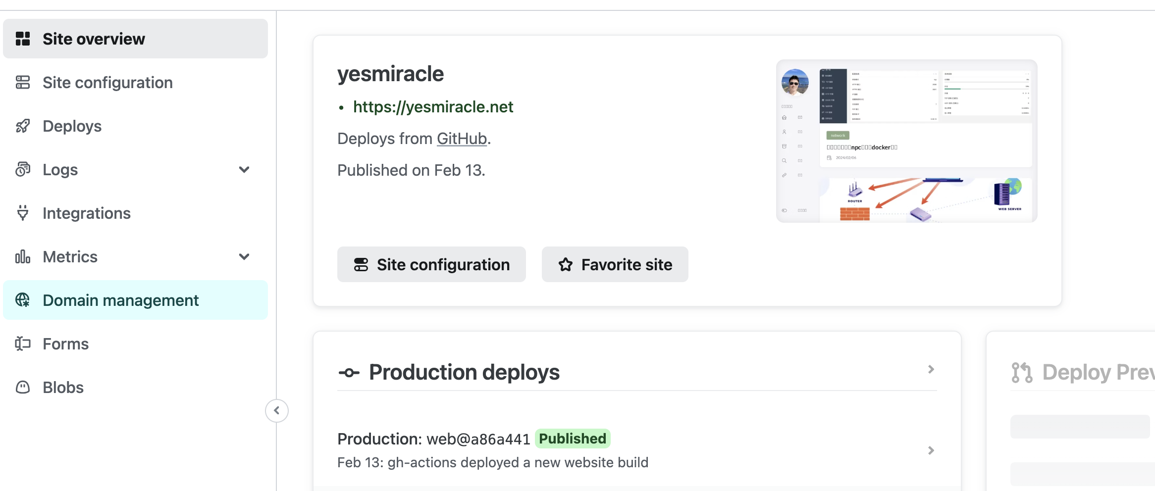 社区教程作者的 Netlify Site overview 真实截图