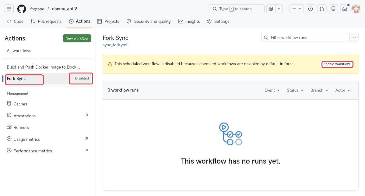 用户实际操作时在 Actions 列表里打开 Fork Sync 且页面仍显示 Disabled 的截图
