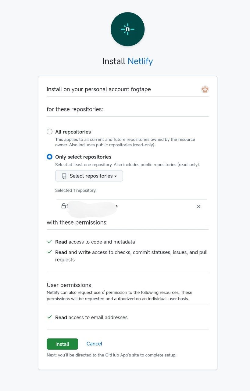 用户实际操作时在 GitHub 授权页给 Netlify 开放仓库权限的截图