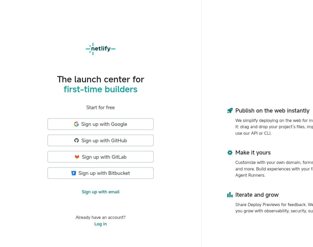 用户实际操作时在 Netlify 注册页选择 GitHub 的截图