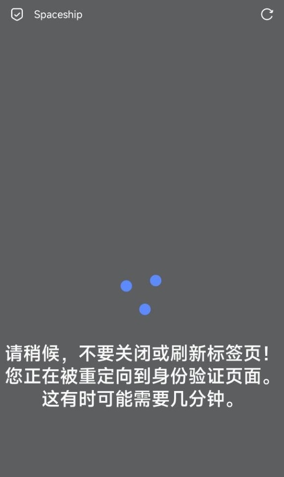 手机里打开 Spaceship 时停在重定向到身份验证页面等待页的裁剪截图