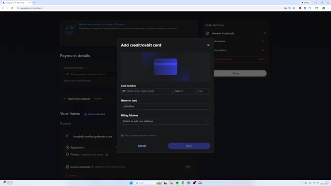 创作者实际录屏里 Spaceship 填写付款信息的截图