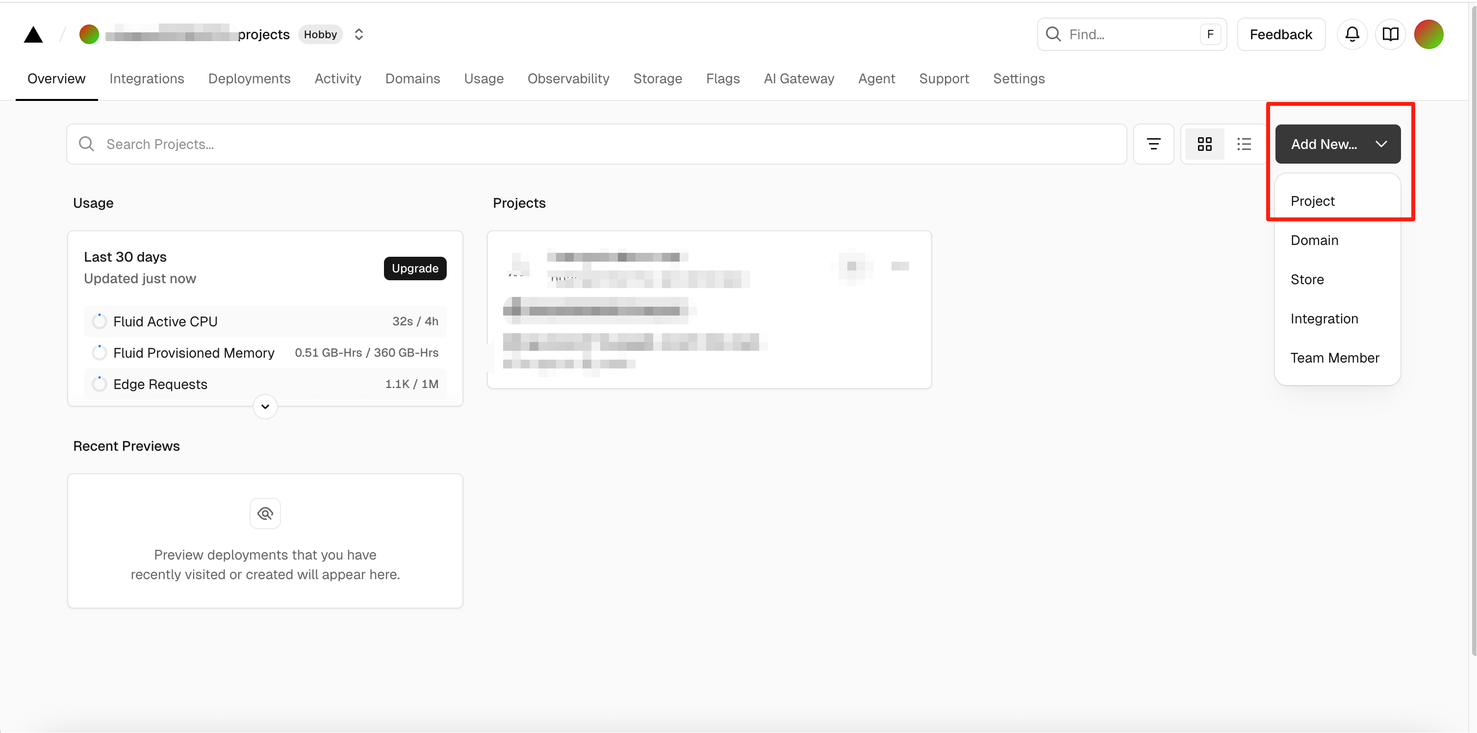 Vercel Add New Project 截图