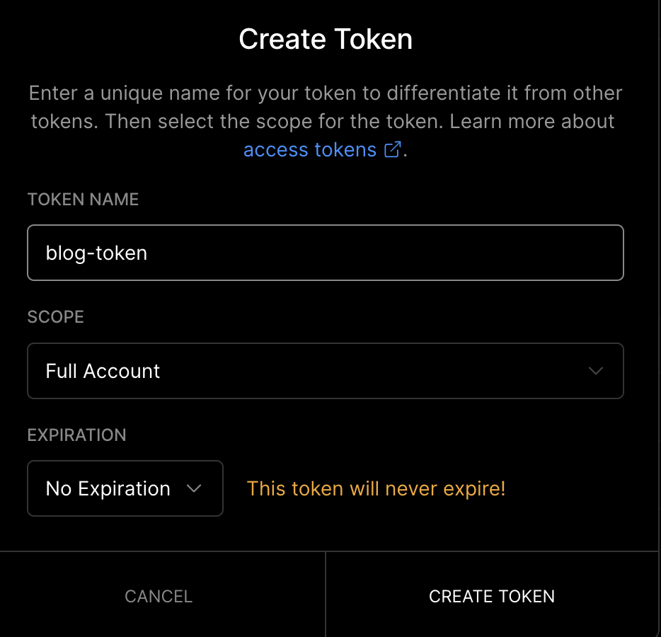 第三方教程作者的 Vercel Token 创建页面实际截图