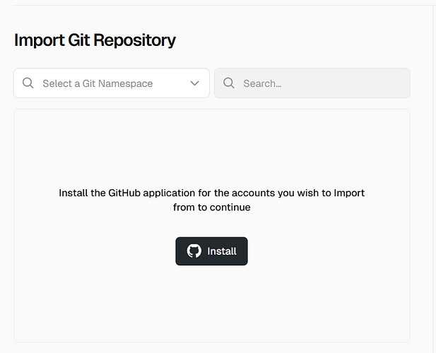 Vercel Import Git Repository 页面中出现 Install 按钮的社区真实截图